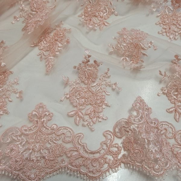 Coloured Embroidered Light Corded scalloped lace - Image 3