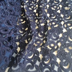 Embroidered and beaded Cut out Lace in Navy