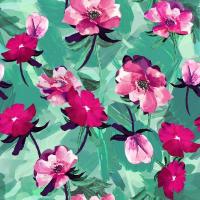 Pink Floral on Tivoli Green Imitation Cupro, Fredrika 279778 by John Kaldor