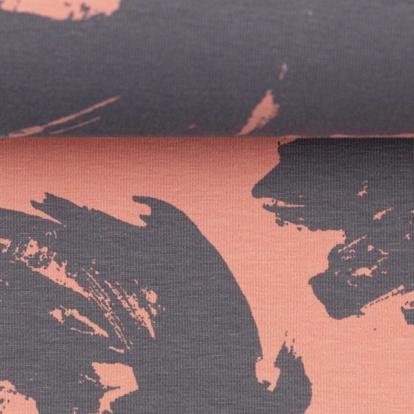Stretch Abstract and Floral Cotton Jersey in Salmon Pinks - Image 6