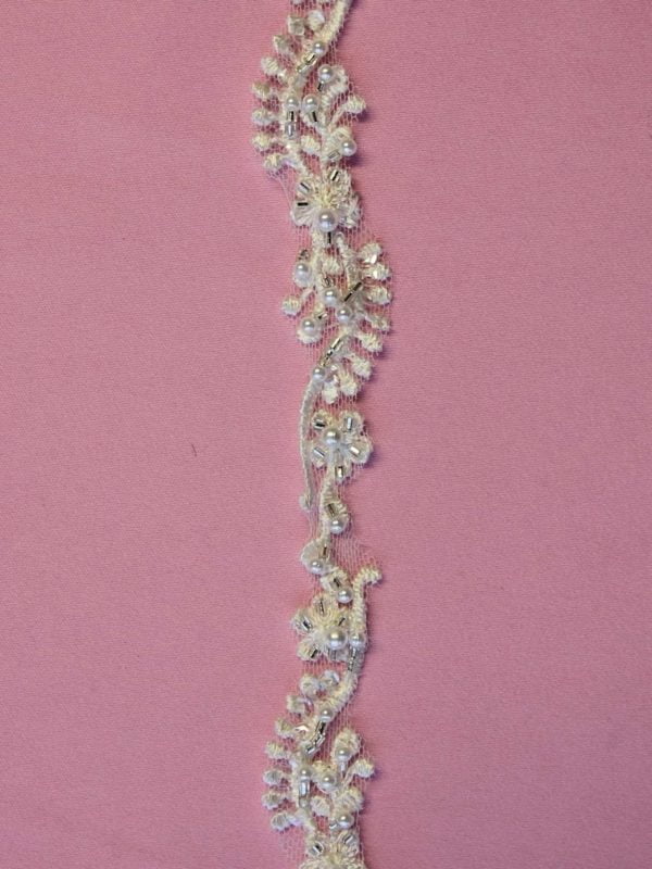 Small Crystal Beaded Sequin Trim in Ivory