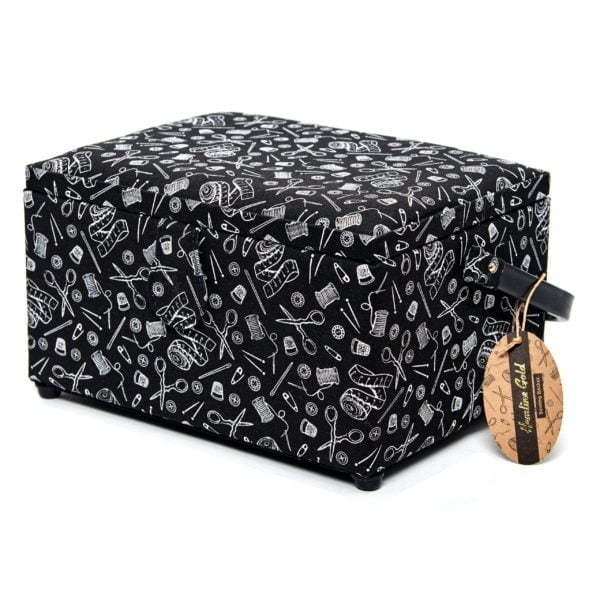 Sewing Box: (M): Hemline Gold Notions Print