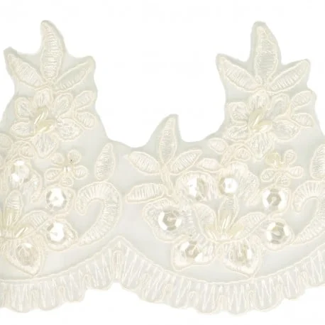 Scalloped edged Beaded and Sequinned Bridal trim in Natural Ivory