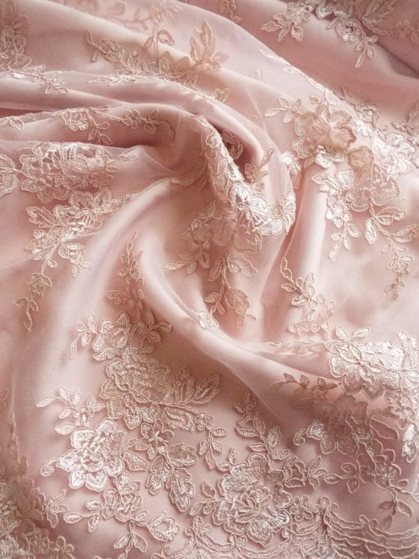 Embroidered Runner Double scalloped lace in Blush Rose Pink