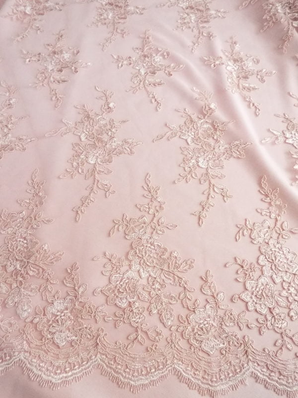 Embroidered Runner Double scalloped lace in Blush Rose Pink - Image 2
