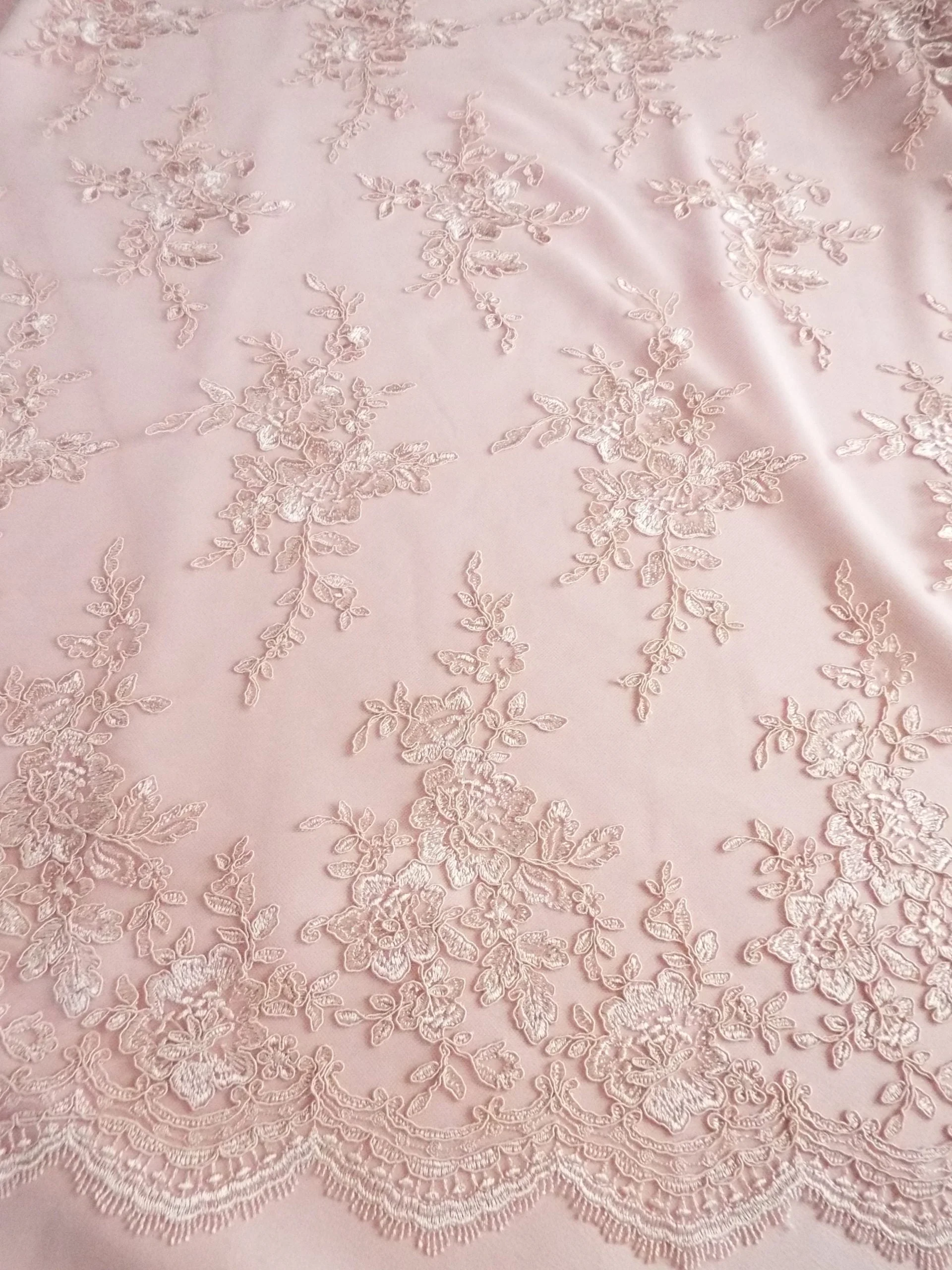 Embroidered Runner Double scalloped lace in Blush Rose Pink - Image 2