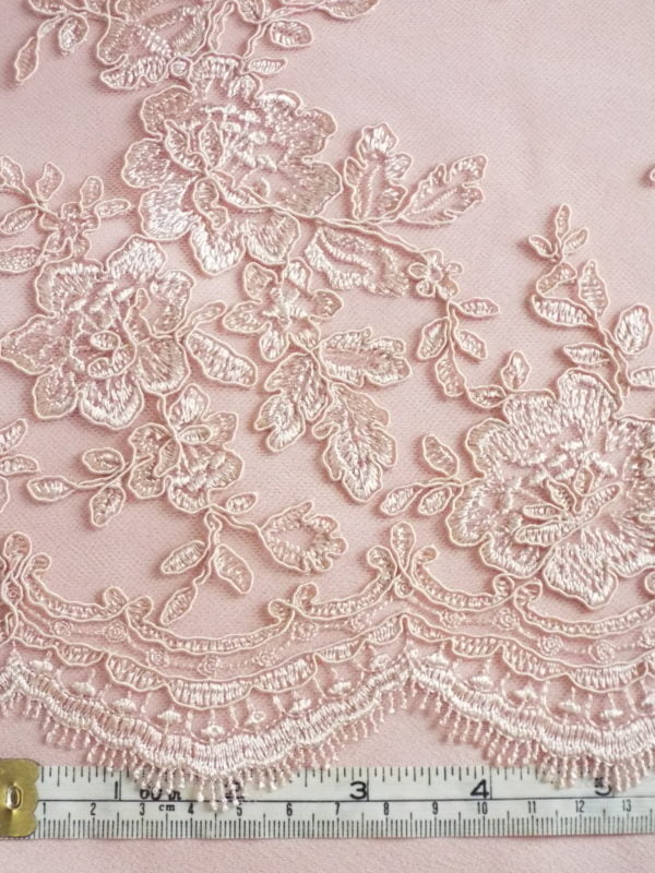 Embroidered Runner Double scalloped lace in Blush Rose Pink - Image 4