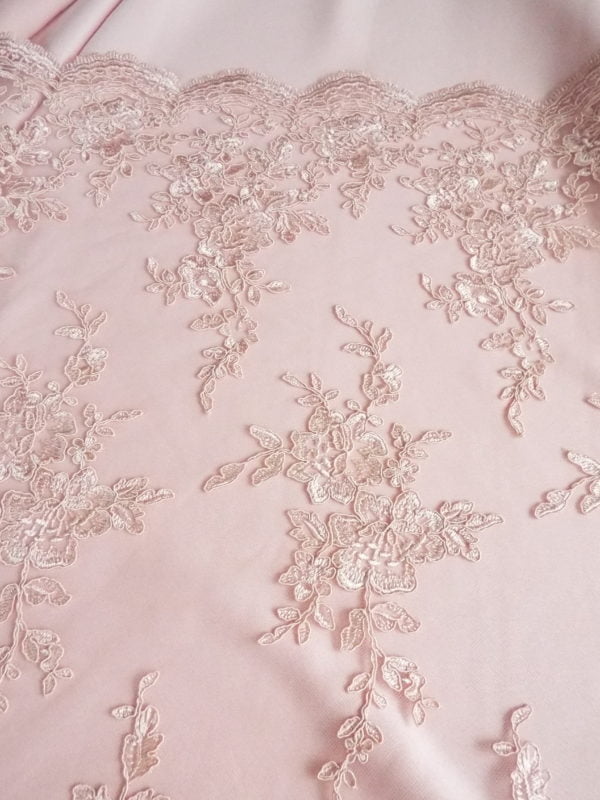 Embroidered Runner Double scalloped lace in Blush Rose Pink - Image 5