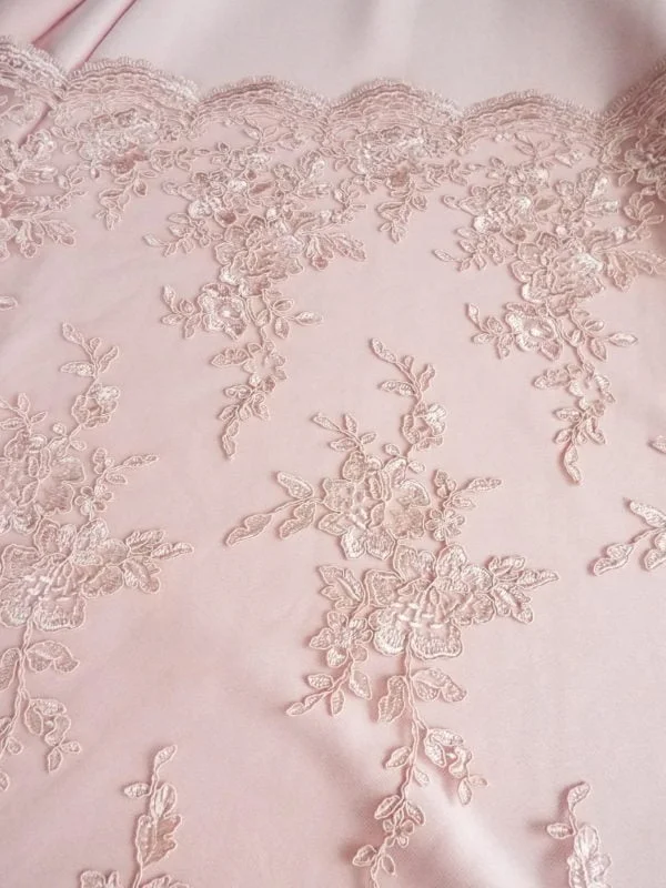 Embroidered Runner Double scalloped lace in Blush Rose Pink - Image 5