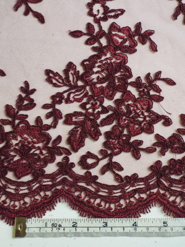 Embroidered Runner Double scalloped lace in Garnet - Image 4