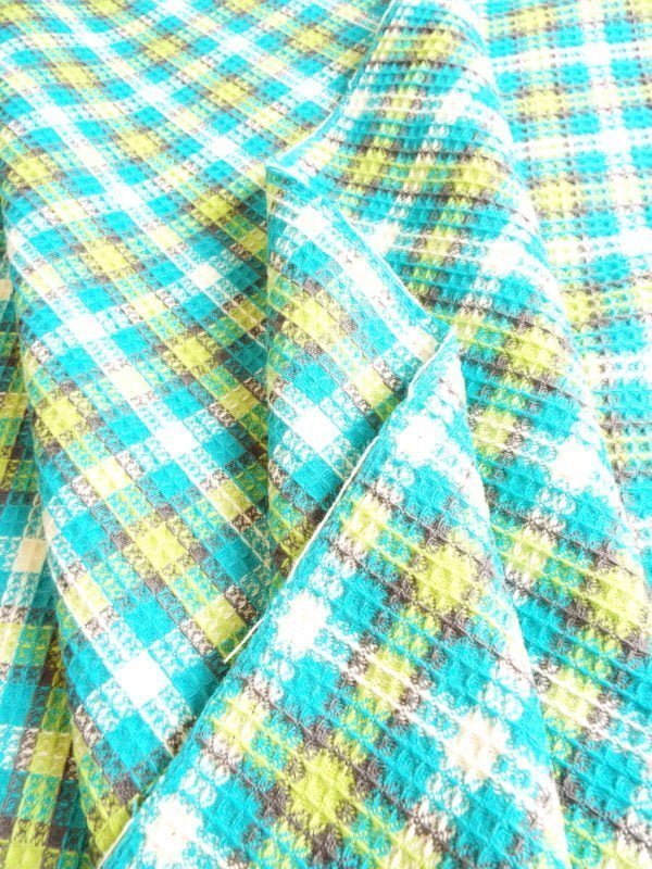 Multi coloured Lime and Turquoise Waffle Tweed Check - Image 2