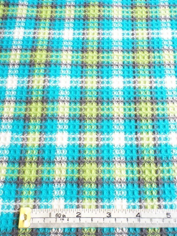 Multi coloured Lime and Turquoise Waffle Tweed Check - Image 3