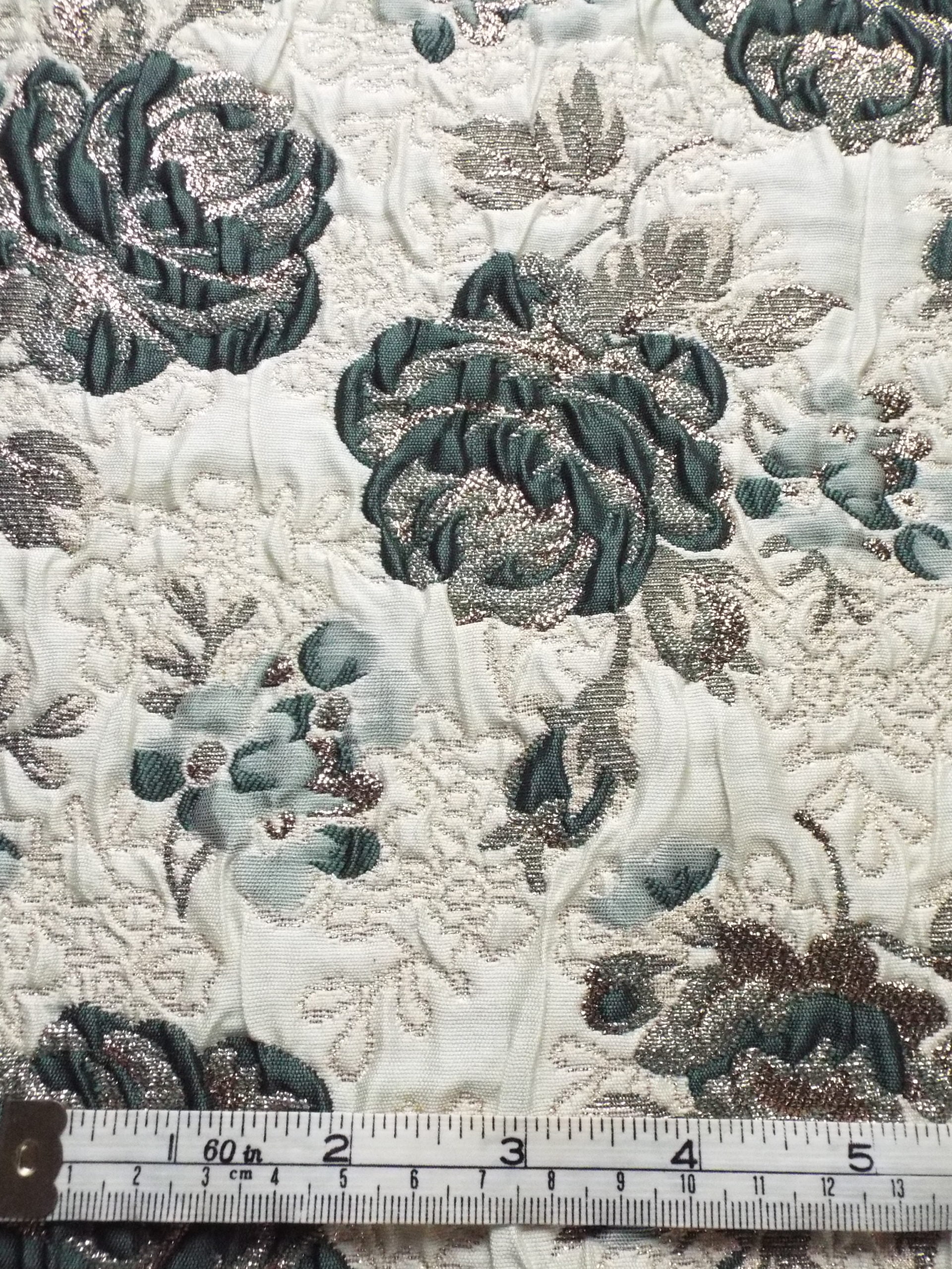 Cloque styled raised Jacquard in Traditional Floral Deisgn - Last Length Forest 1.80mt Piece