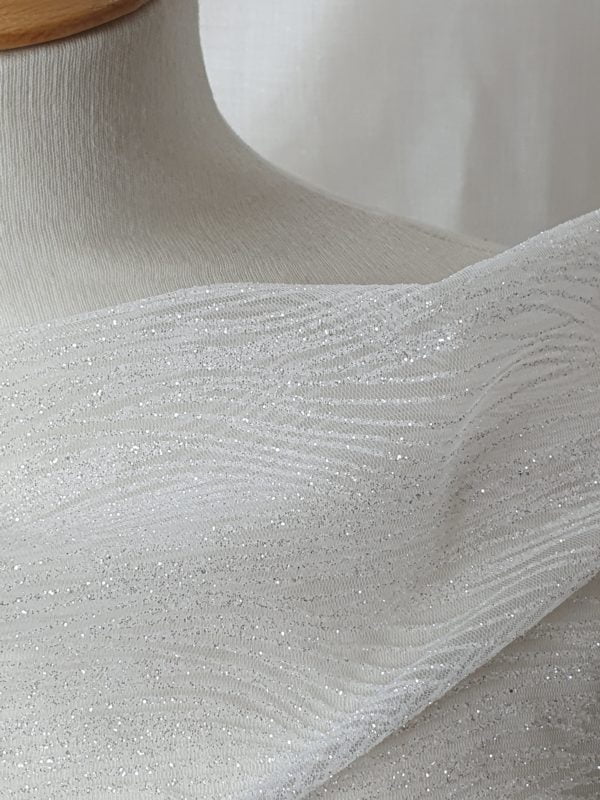 Glitter 'Wave' Ripple Sparkle Tulle in Ivory - Image 2