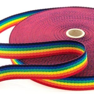 Polypropylene Webbing Tape in Rainbow stripe.