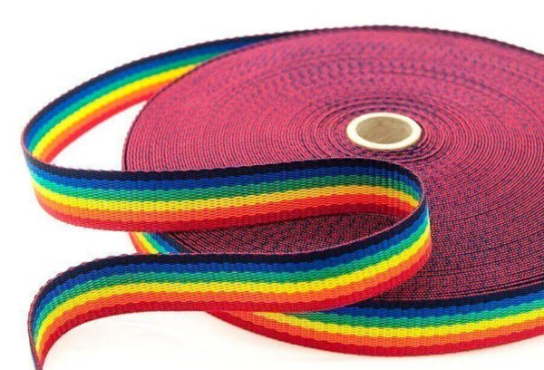 Polypropylene Webbing Tape in Rainbow stripe.