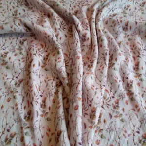 Climbing Floral 'White Leaves' Multi coloured stretch Ribbed Jersey