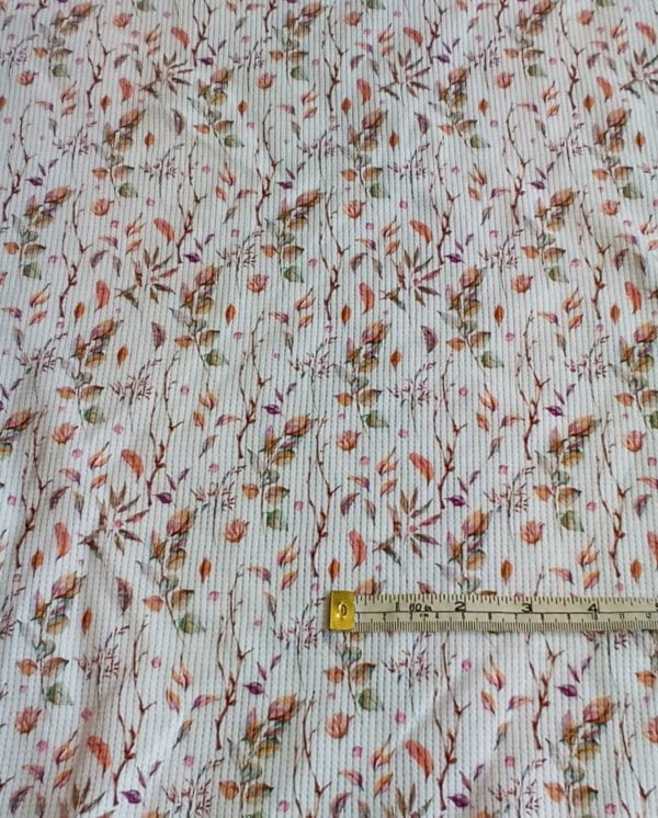 Climbing Floral 'White Leaves' Multi coloured stretch Ribbed Jersey - Image 2