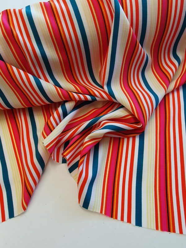 Polyester Linen Look in Multi Coloured Stripes-SALE! - Image 3