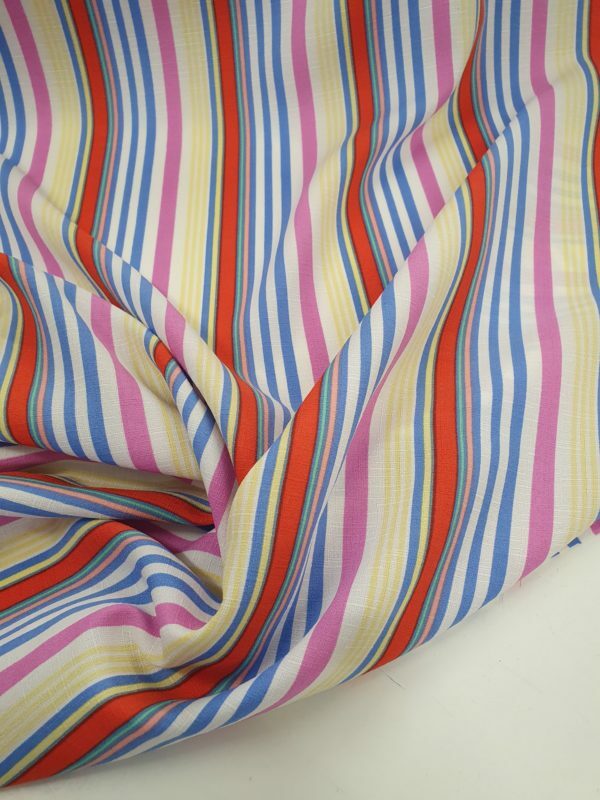 Polyester Linen Look in Multi Coloured Stripes-SALE! - Image 2