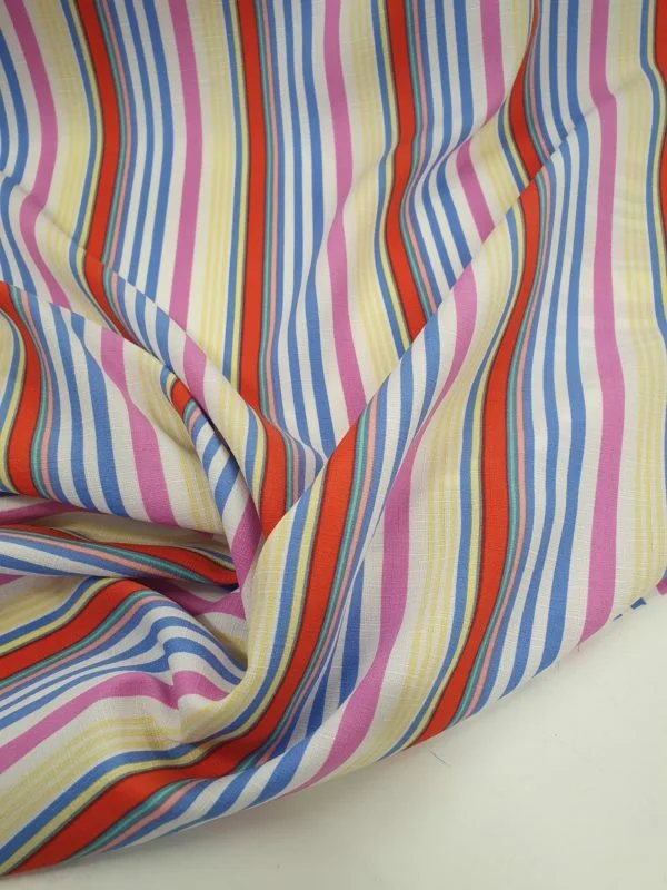 Polyester Linen Look in Multi Coloured Stripes-SALE! - Image 2
