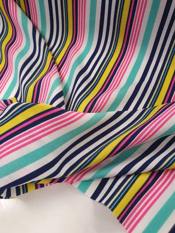 Polyester Linen Look in Multi Coloured Stripes-SALE!