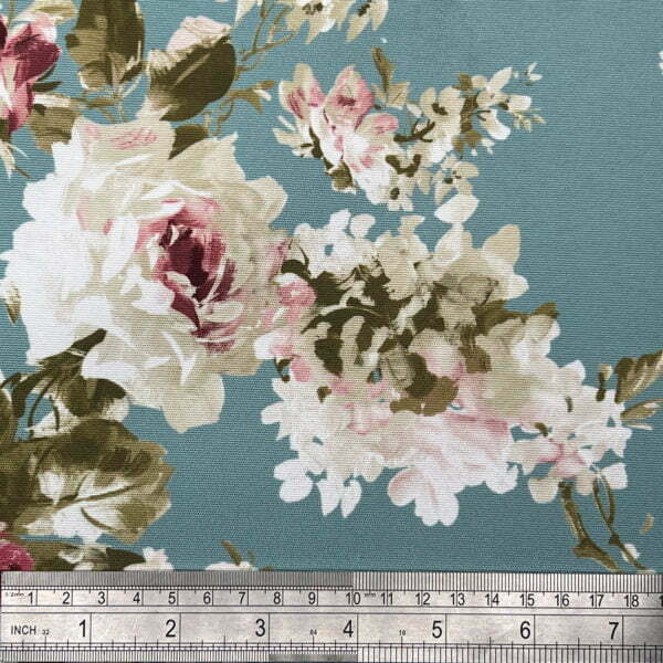 English Rose in Duck Egg Waterproof Outdoor Fabric - Image 3
