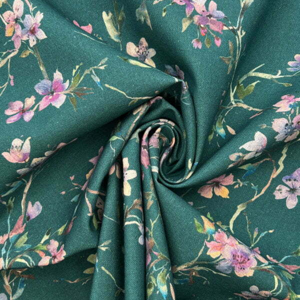 Fiore Teal 90% Recycled Cotton 10% Organic Linen Digitally Printed Fabric - OGL032 - Image 2
