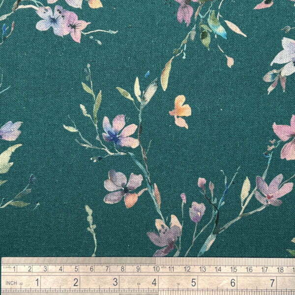 Fiore Teal 90% Recycled Cotton 10% Organic Linen Digitally Printed Fabric - OGL032 - Image 3