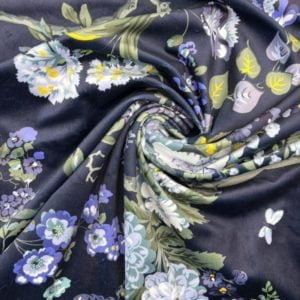 Magnolia Rich Navy Floral Printed Velvet