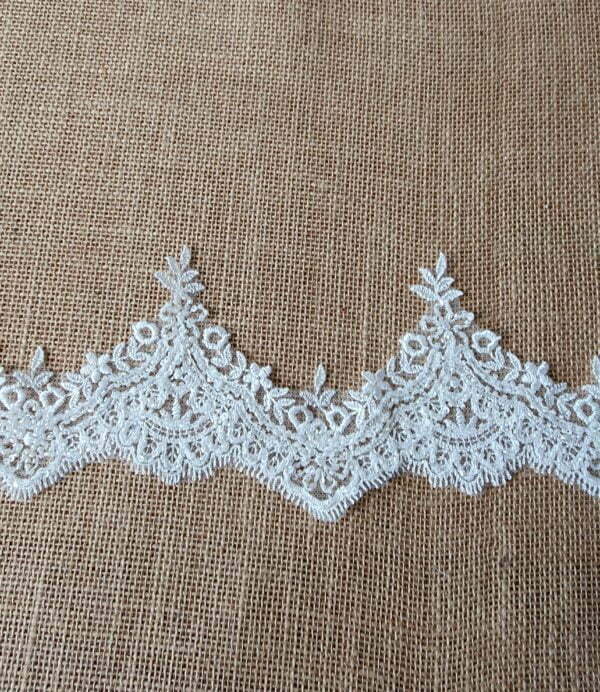 'Hannah' Ivory mini sequin and beaded Lace Scalloped Trim