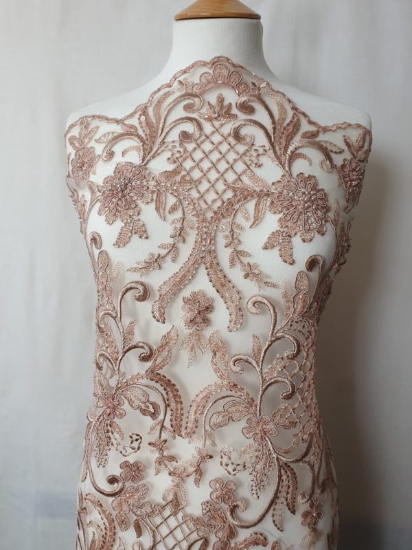 Embroidered and Beaded Sequin Tulle Lace in Cappucino