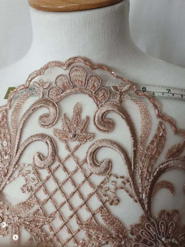 Embroidered and Beaded Sequin Tulle Lace in Cappucino - Image 3
