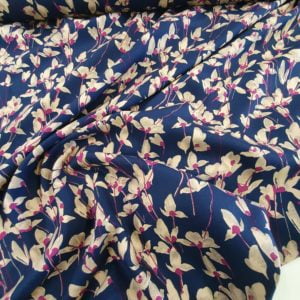 Navy and Cerise Viscose Tencel Silky Floral