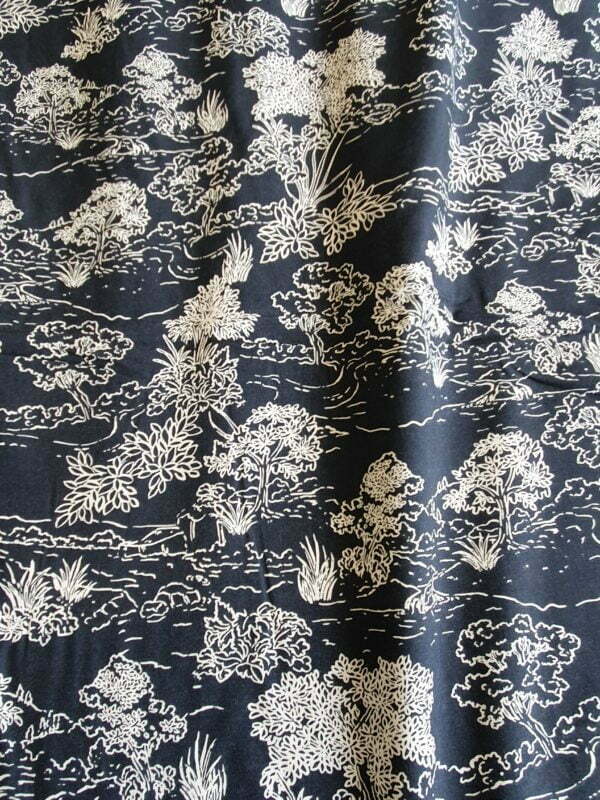Off White imprinted Floral Shrubbery on an Indigo Viscose Challis - Image 2