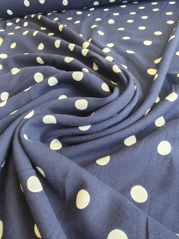 Navy and White polka Coin Spot on a Navy Brushed Viscose