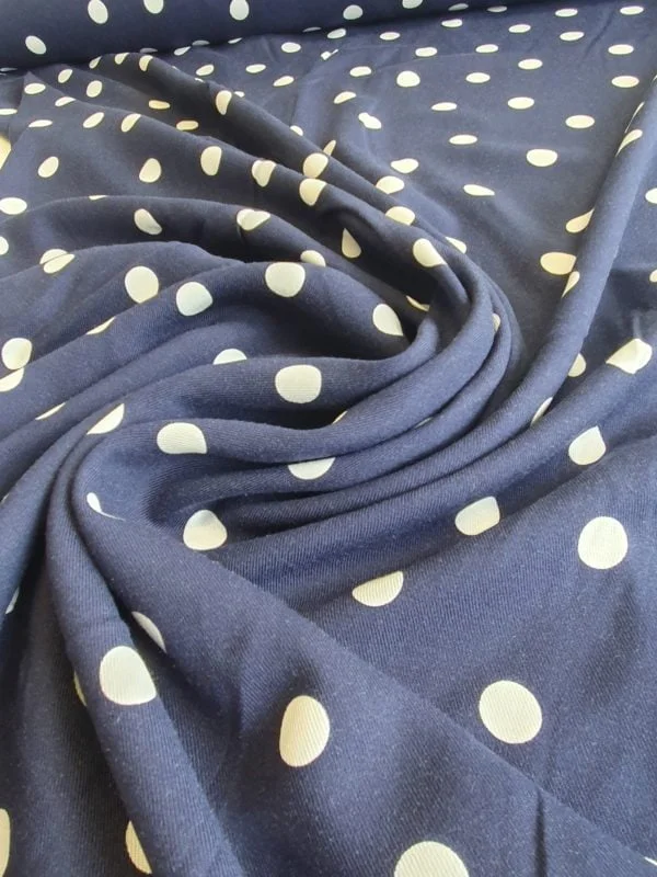 Navy and White polka Coin Spot on a Navy Brushed Viscose