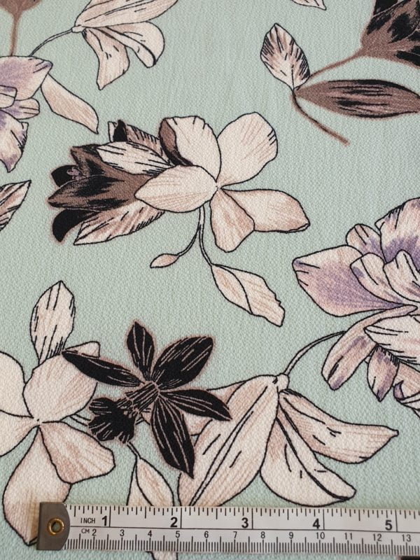 Polyester Light weight crepe in Aqua Mint Bold Floral - Image 3