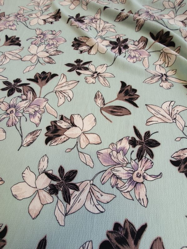 Polyester Light weight crepe in Aqua Mint Bold Floral - Image 2