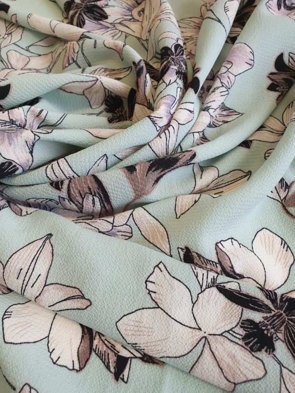 Polyester Light weight crepe in Aqua Mint Bold Floral
