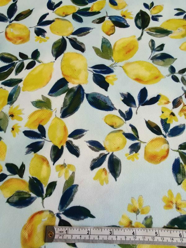 Citrus Lemons on Cloud Blue background Scuba Crepe - Image 2