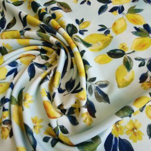 Citrus Lemons on Cloud Blue background Scuba Crepe