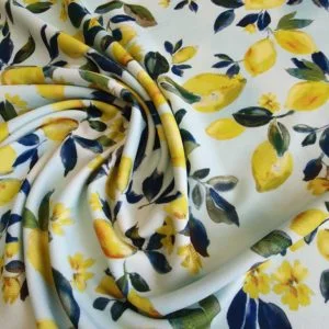 Citrus Lemons on Cloud Blue background Scuba Crepe