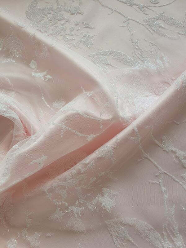 'Nicola' Irredescent Sparkle Flocked Organza Tulle in Parchment - Image 4