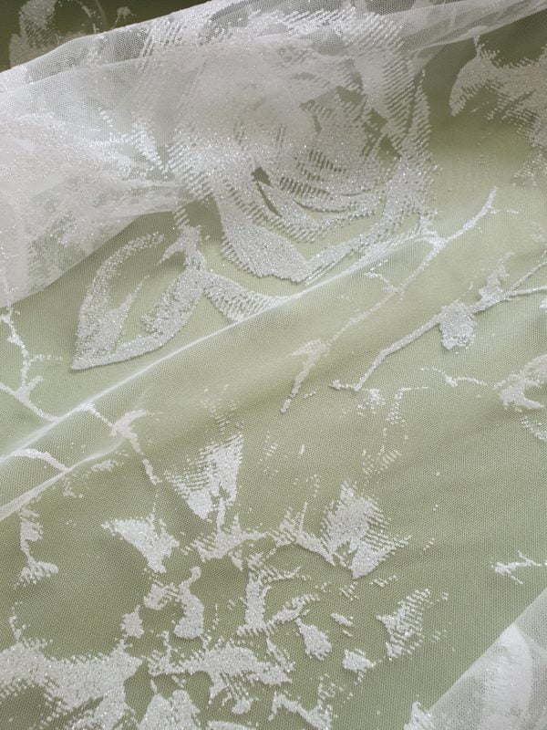 'Nicola' Irredescent Sparkle Flocked Organza Tulle in Parchment - Image 5