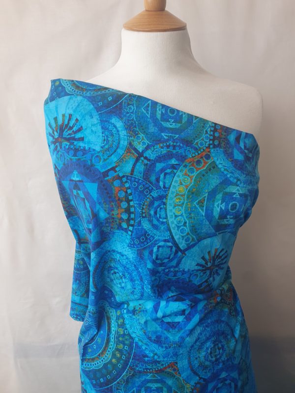 Stretch Cotton Poplin in Cobalt Abstract - Image 2