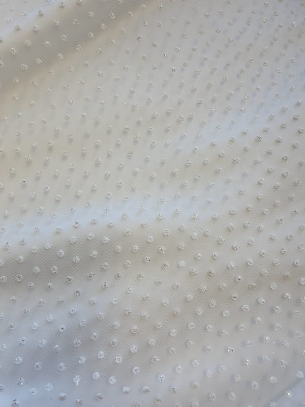 'India' Irredescent Sparkle Flocked Organza Tulle in Parchment - Image 3