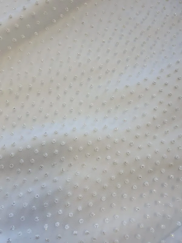 'India' Irredescent Sparkle Flocked Organza Tulle in Parchment - Image 3