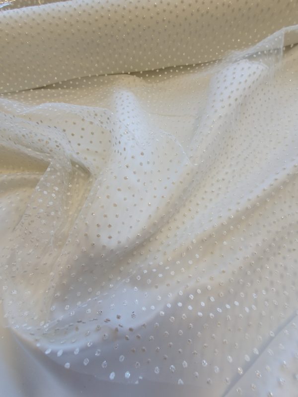 'India' Irredescent Sparkle Flocked Organza Tulle in Parchment - Image 4