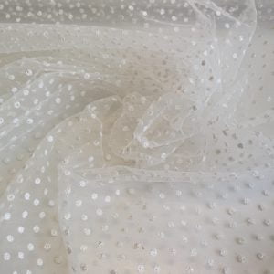 'India' Irredescent Sparkle Flocked Organza Tulle in Parchment